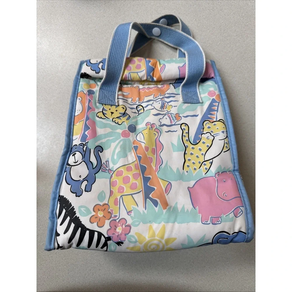 Vintage Baby Boom Diaper Bag Mini Tote Bag Blue Safari Animals 1990's